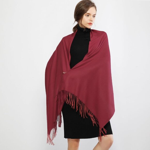 🆕Women's Dark Red Pashmina Evening Dress Bridesmaid Winter Warm Long Scarf - Picture 5 of 9